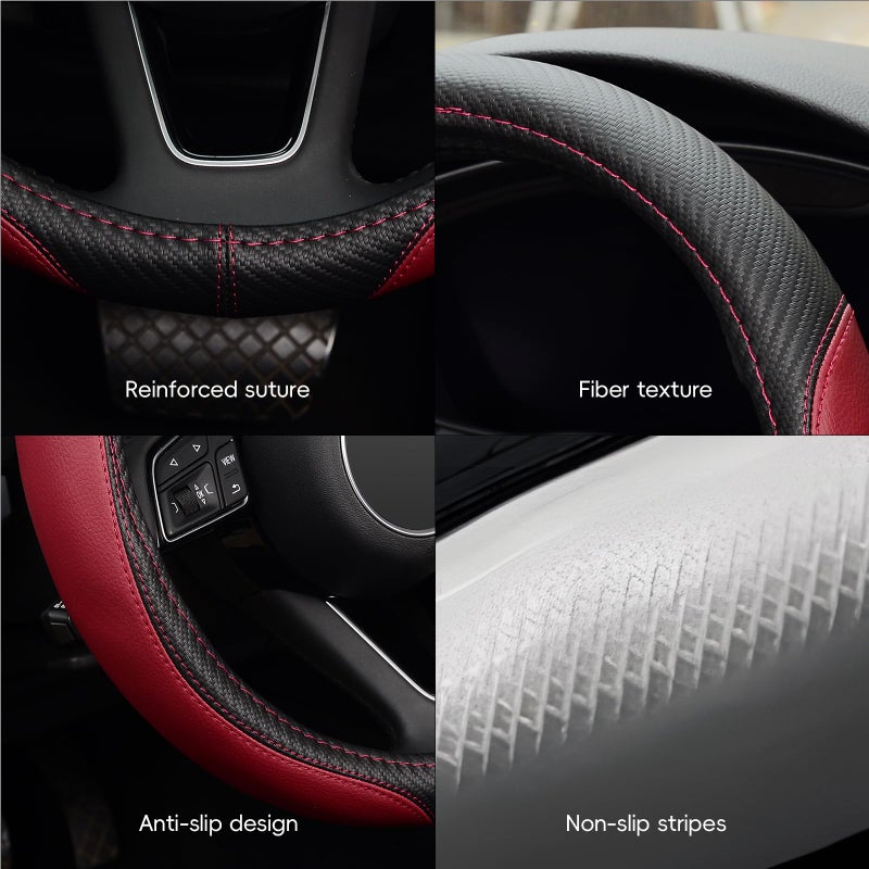 LABBYWAY Microfiber Leather Auto Car Steering Wheel Cover, Universal 15 Inch Anti-Slip Wheel Protector, Claret - Image 5
